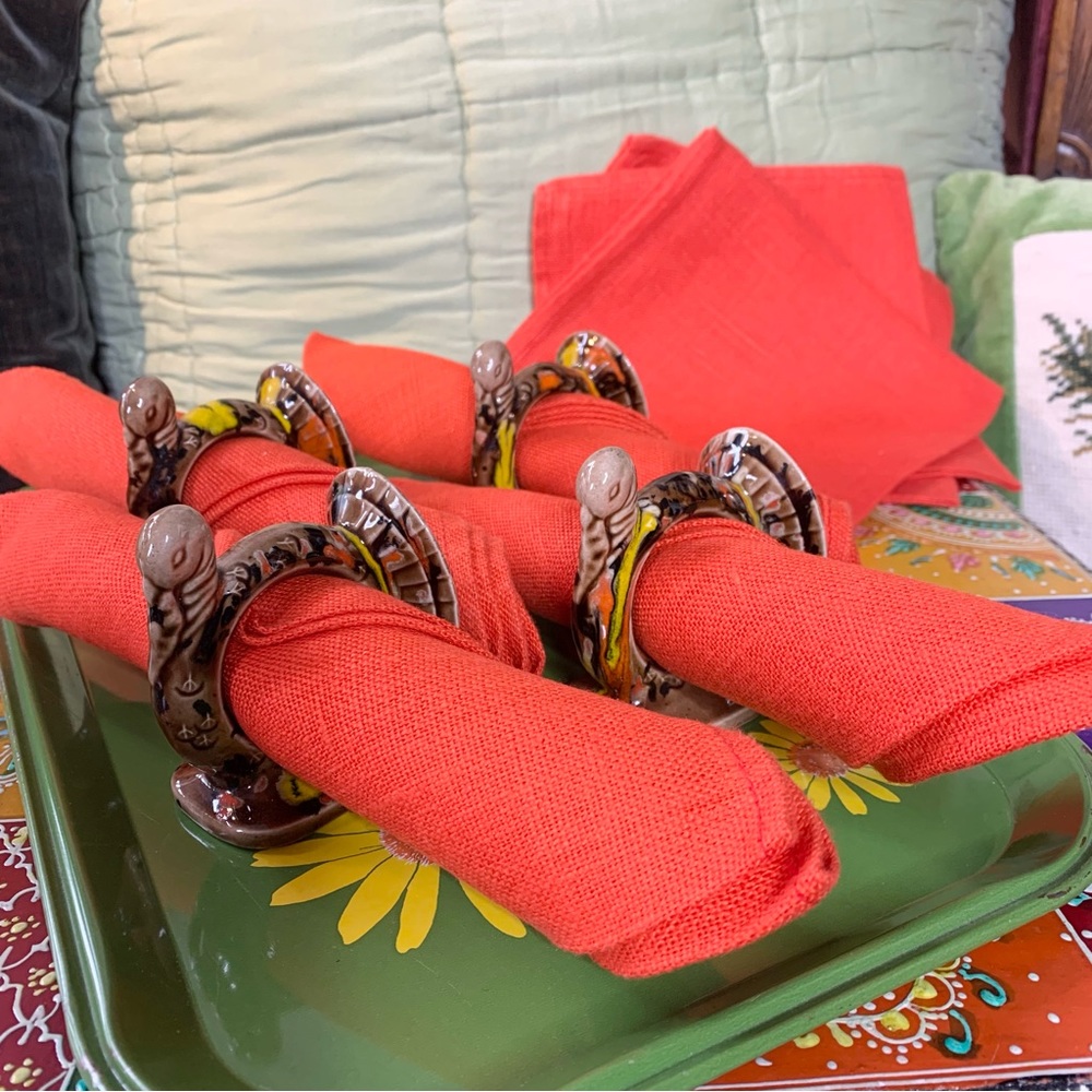 70s Drip Glaze Turkey Napkin Rings